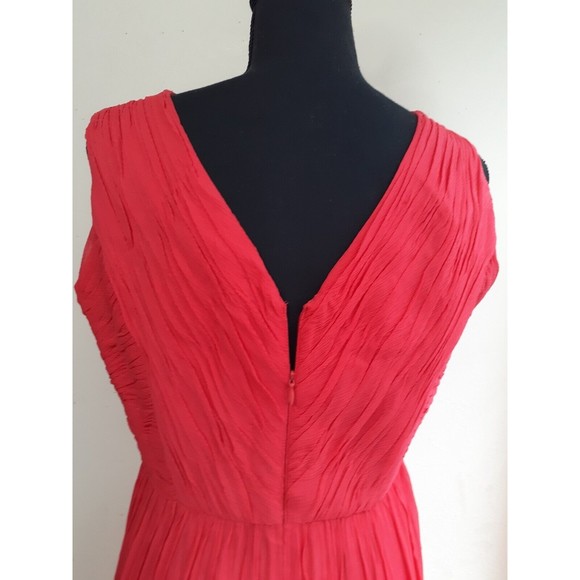Donna Morgan 100% Silk Textured A Line Dress Red Lined Size 12 Sleeveless Zipper - Picture 5 of 8